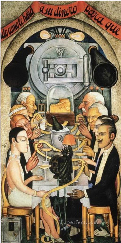 ウォール街の晩餐会 1928 年 ディエゴ・リベラ油絵
